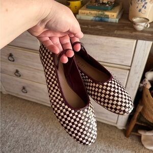 Gianni Bini Checkerboard Woven Ballet Flats - Burgundy & Cream